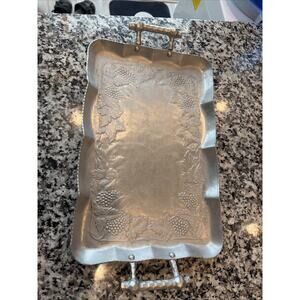 Vintage 1950s Everlast Forged Aluminum Tray Hammed Metal Grapes and Leaves